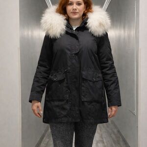 Jazzevar elegant black  parka fox trim fur size S